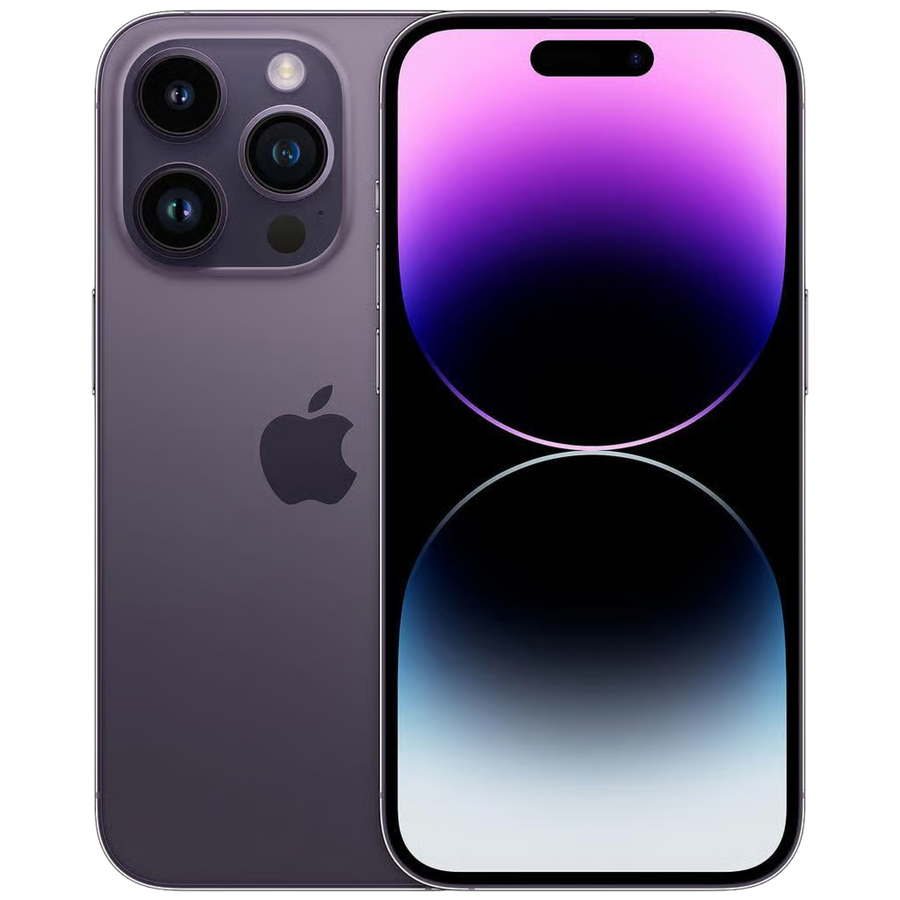 iPhone 14 Pro Deep Purple, front and back