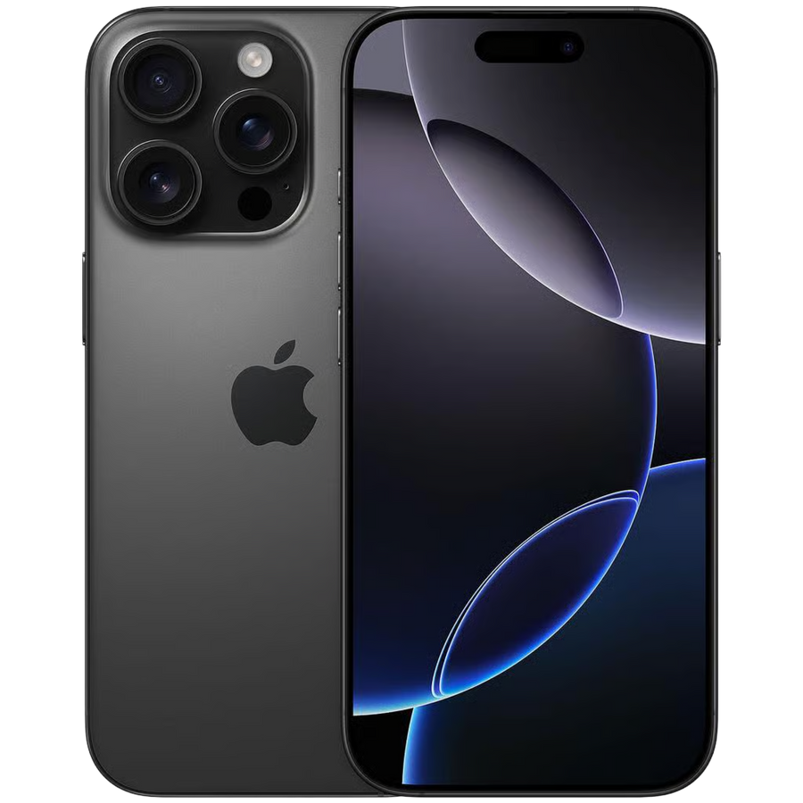 iPhone 16 Pro Black Titanium, front and back